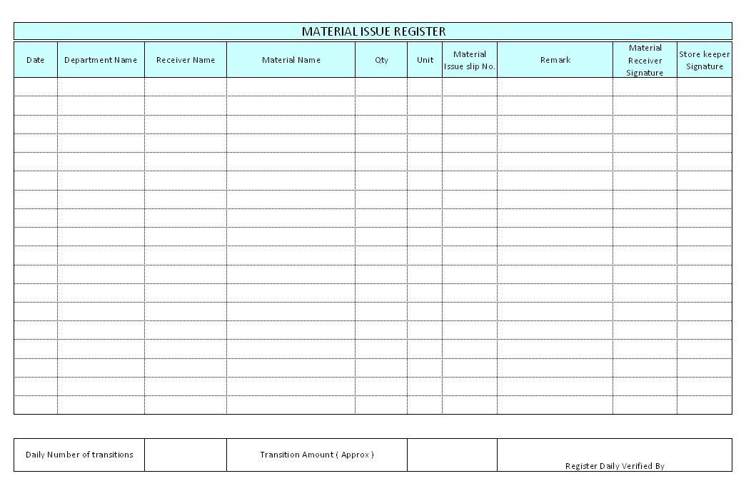 raw material stock register format in excel